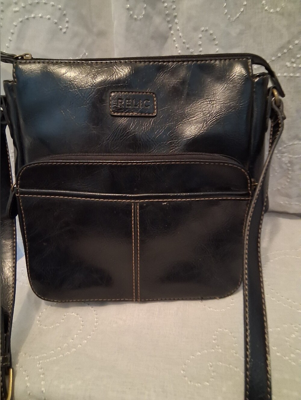 Relic Black Leather Crossbody Bag
